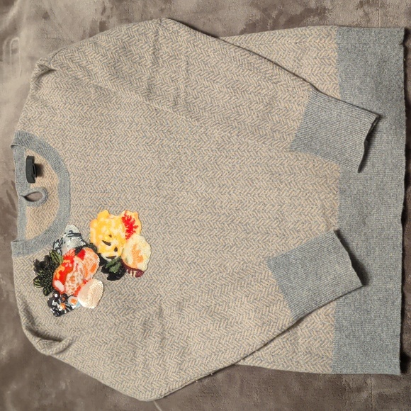 J Crew Collection | Embroidered Herringbone Cashmere Wool Sweater - Sz XS - Picture 2 of 12